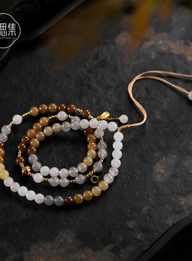 长安雁 天然和田玉楼兰色系糖料烟紫银毛衣项链女串珠新中式送礼