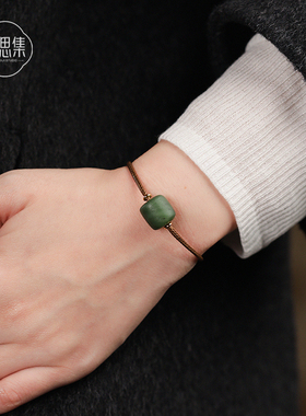 【水碧手绳】天然和田玉碧玉手串精致桶珠气质设计简约编织