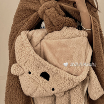 Cartoon Little Bear Cape Cute Autumn Winter Thickened Warm Blanket Shawl With Hat Students Afternoon Nap Blankets Cloak