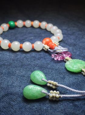 和田玉籽料翡翠故宫十八子手串