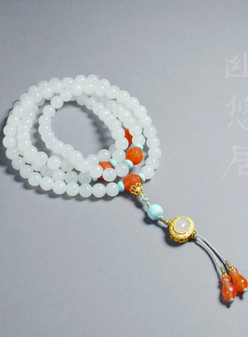 幽悠居天然和田玉绿松石手串项链