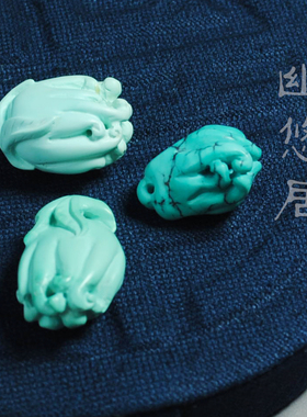 幽悠居天然高瓷绿松石手工雕刻佛手复古压襟项链吊坠配饰一图一物