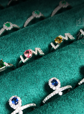 925银镀金活圈口戒指碧玺祖母绿