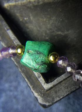 绿松石老珠子紫水晶文艺极细手链