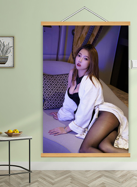 现代简约美女装饰画实木挂轴人物油画布免打孔即挂即用梦幻风美人