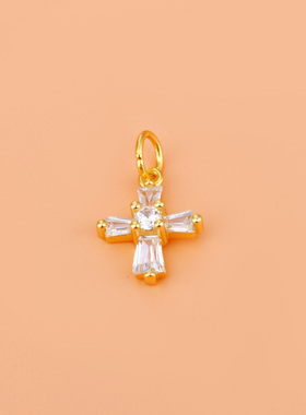 S925纯银镶钻锆石十字架吊坠挂坠diy手链项链串珠材料配件挂件