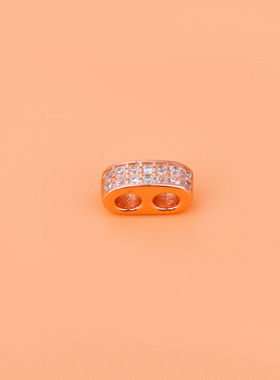 S925纯银微镶锆石配件猪鼻子双孔隔珠珍珠DIY手链项链串珠材料