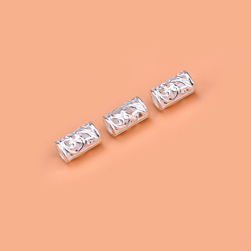 S925纯银 花纹镂空隔珠长桶珠散珠 手工编织首饰diy配件材料,淘宝优惠券,粉丝福利购,淘宝优惠卷