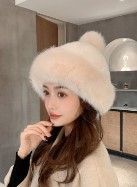 可爱包头帽甜美冬季加厚白色帽子