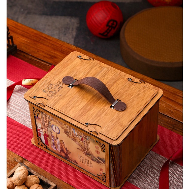 高端创意复古中秋节月饼包装竹木盒土特产手提盒空盒现货礼盒 - 图2