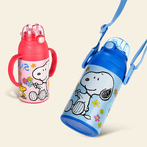 史努比儿童保温杯带吸管两用手柄婴儿学饮杯幼儿园宝宝防摔水杯壶