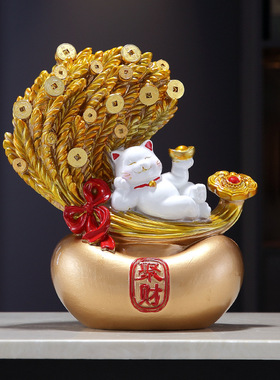 大麦招财猫摆件元宝送朋友店铺开业礼物前台招财聚财装饰工艺品