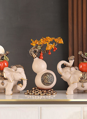 新家乔迁礼物 事事如意财福大象摆件一对创意家居
