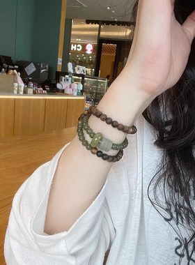 天然奇楠沉香手串搭和田手链晴水玉珠富贵显白佛珠念珠多圈叠戴女