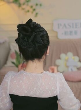 高级感黑色蝴蝶马尾夹2023新款抓夹后脑勺丸子头发夹蓬松头饰头花