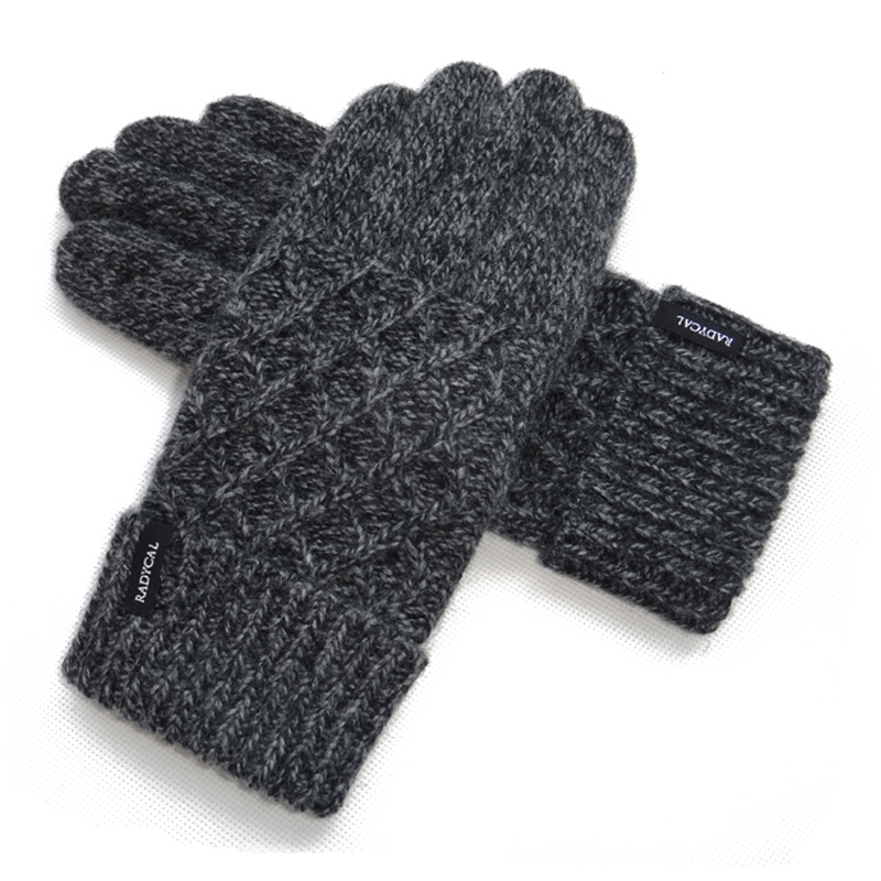 瑞迪卡欧秋冬男士羊毛毛线骑行针织双层加厚加绒触屏户外保暖手套 - 图0