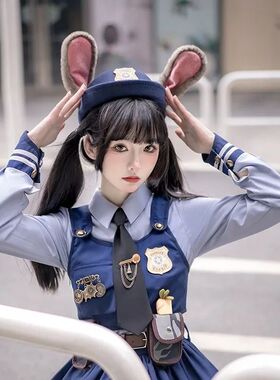兔子警官帽子儿童COS卡通兔耳朵头饰女童洛丽塔裙装饰可爱朱迪帽