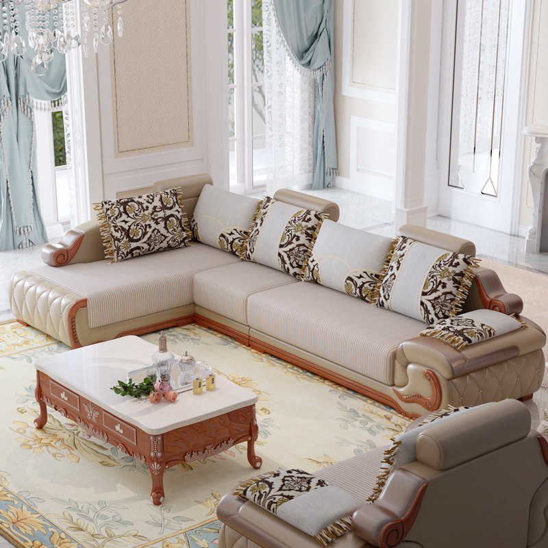 欧式沙发布艺组合客厅奢华小户型可拆洗转角简欧皮配布皮布沙发,淘宝优惠券,粉丝福利购,淘宝优惠卷
