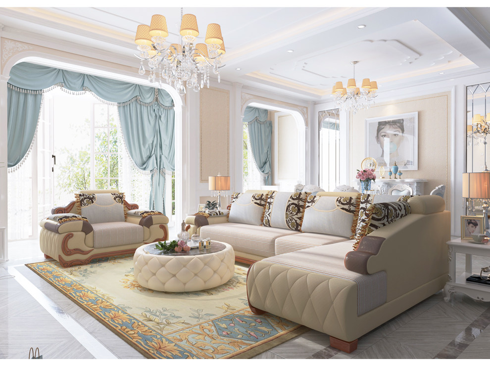 欧式沙发布艺组合客厅奢华小户型可拆洗转角简欧皮配布皮布沙发,淘宝优惠券,粉丝福利购,淘宝优惠卷