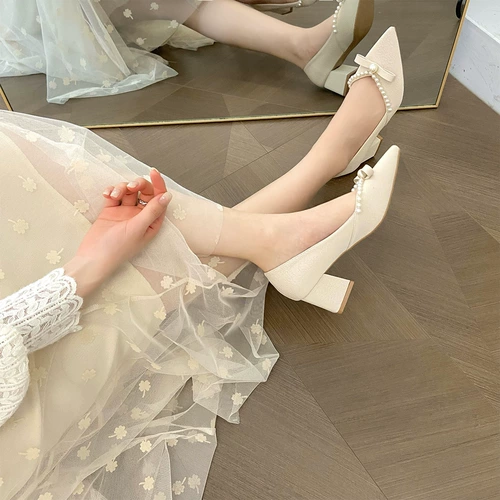 Сексуальная обувь, туфли из жемчуга для кожаной обуви с заостренным носом на высоком каблуке, коллекция 2022