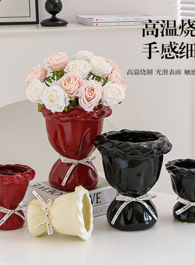 奶油风花瓶花束花瓶高级感家居客厅水养鲜花茶几餐桌插花花艺