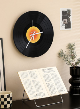 复古留声机时钟桌面时钟摆件高级感小众落日唱片时钟客厅卧室怀旧