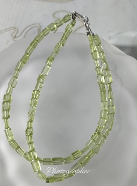 日本中古珠宝14k白金天然橄榄石手链可以双层18.5cm包邮