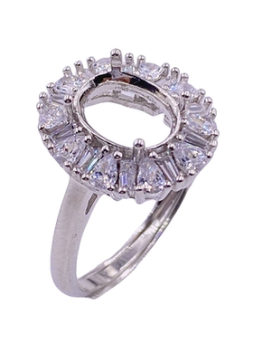 椭圆戒指空托925纯银女可调节