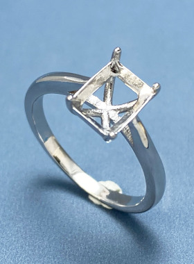 925银闭口长方形6*8四爪女戒空托