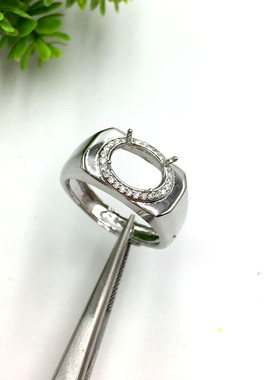 diy925银男款椭圆刻面裸石戒托