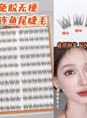 拾光蔓免胶无梗鱼尾假睫毛新手自然纤长无需卸免胶单簇
