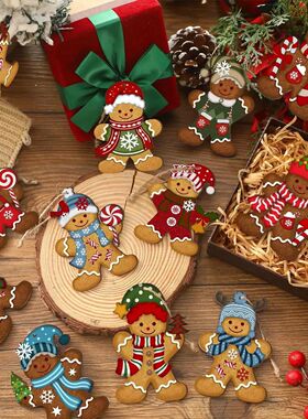 12pcs/set Gingerbread Man Ornaments Christmas Tree Wooden Ha