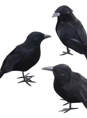 3pcs/set Halloween Black Crow Fakes Bird Toys Feather Animal