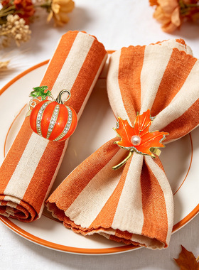 Thanksgiving Orange Pumpkin Napkin Ring Turkey Maple Napkin