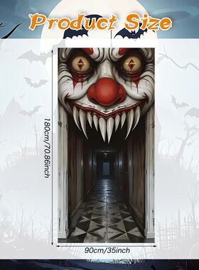 Halloween Decorations Door Cover,Spooky Witch and Zombie The