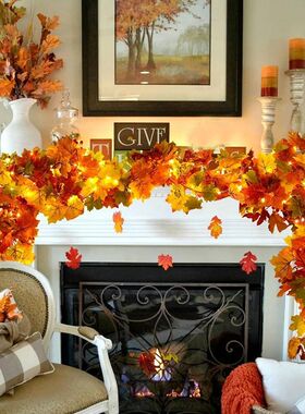 200CM Autumn Artificial Maple Leaf Wreath Fake Leaf Plant Vi
