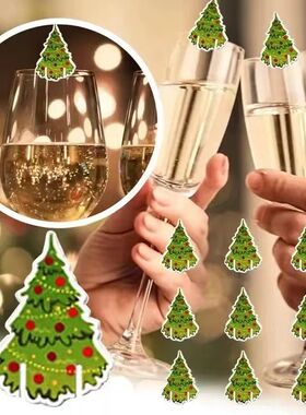 10PCS Christmas Cup Card Santa Hat Wine Glass Decor Ornament