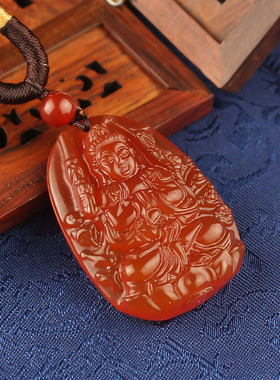 天然红玉髓属鼠千手观音雕刻吊坠