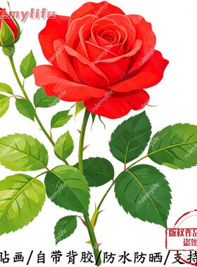 红色玫瑰平面抠图自粘贴防晒防晒