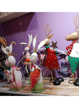 欧美田园风做旧铁艺动物人物摆件