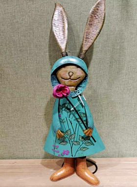 包邮美式复古做旧铁艺兔子摆件