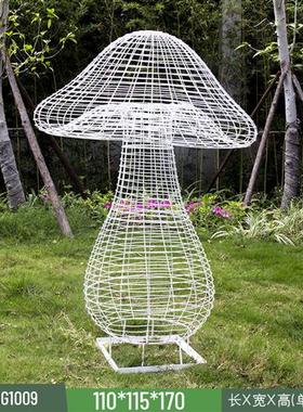 户外不锈钢镂空蘑菇雕塑公园林售楼草坪铁艺发光植物景观装饰摆件