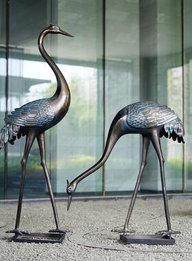户外仿铜仙鹤雕塑玻璃钢售楼部园林水池庭院造景草坪景观装饰摆件
