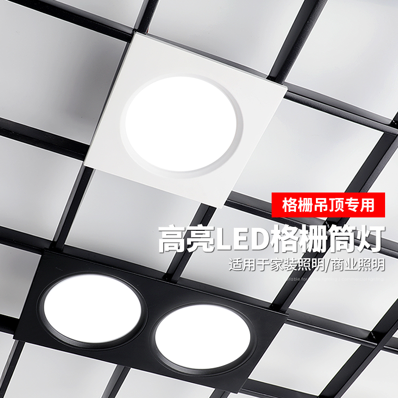 led格栅灯15x15铝网格吊顶双头10*20黑色葡萄架专用方形筒灯射灯 - 图0