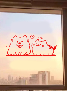 猫咪狗狗简约线条贴画墙壁装饰