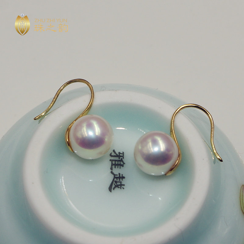 日本akoya天女海水珍珠耳钉耳环18K金耳饰正圆镜面极强光简约高端_虎窝淘