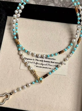 绿松石天然淡水珍珠项链女ins轻奢小众14K包金葫芦设计百搭毛衣链