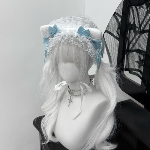 1Gaster Inn原创猫耳发带哥特水钻蝴蝶结Lolita蕾丝头饰日系配饰 - 图2