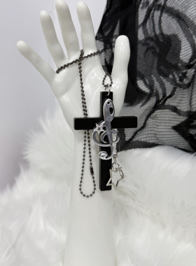 1Gangster Inn古早十字架音符亚文化项链百搭哥特朋克毛衣链挂链