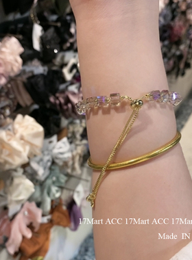 4.14韩国东大门baket彩色方钻抽拉绳手链